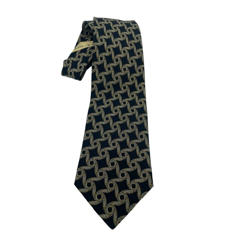 VALENTINO CRAVATTE 56"x4 Black W/Yellow Propellers 100% Silk Handmade Tie (TA23